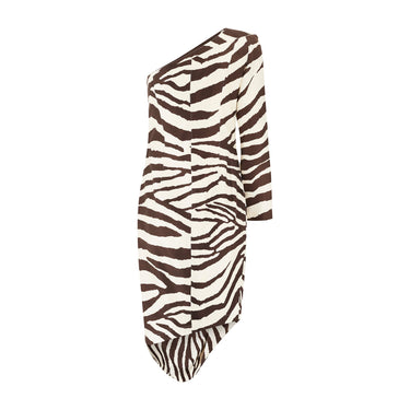 ARCHIVE - 1998 Thierry Mugler Documented Zebra Print Silk One-Shoulder Dress