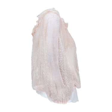 ARCHIVE - 1999 Valentino Runway Documented Beaded Pink Tulle Ruffle Neck Top