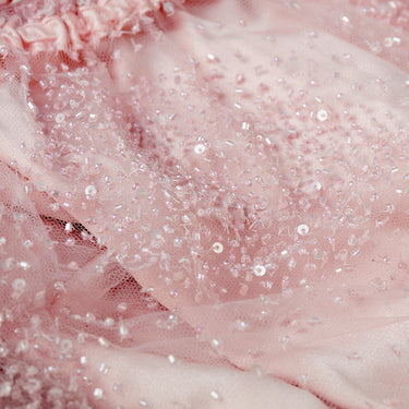 ARCHIVE - 1999 Valentino Runway Documented Beaded Pink Tulle Ruffle Neck Top