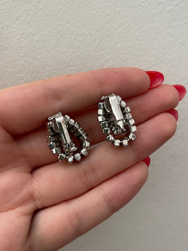 1950s Silver Crystal Double Strand Earrings