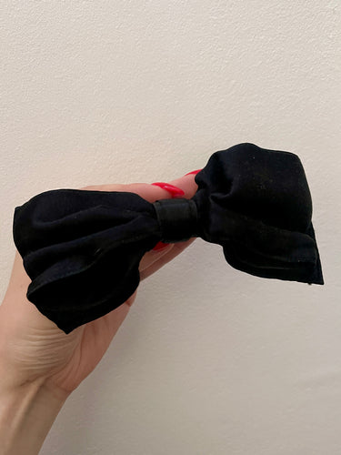 1990s Chanel Black Silk Hair Bow with Box