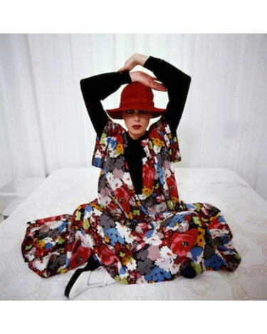 1975 Jean Muir Runway Documented Rainbow Floral Chiffon Layered Dress