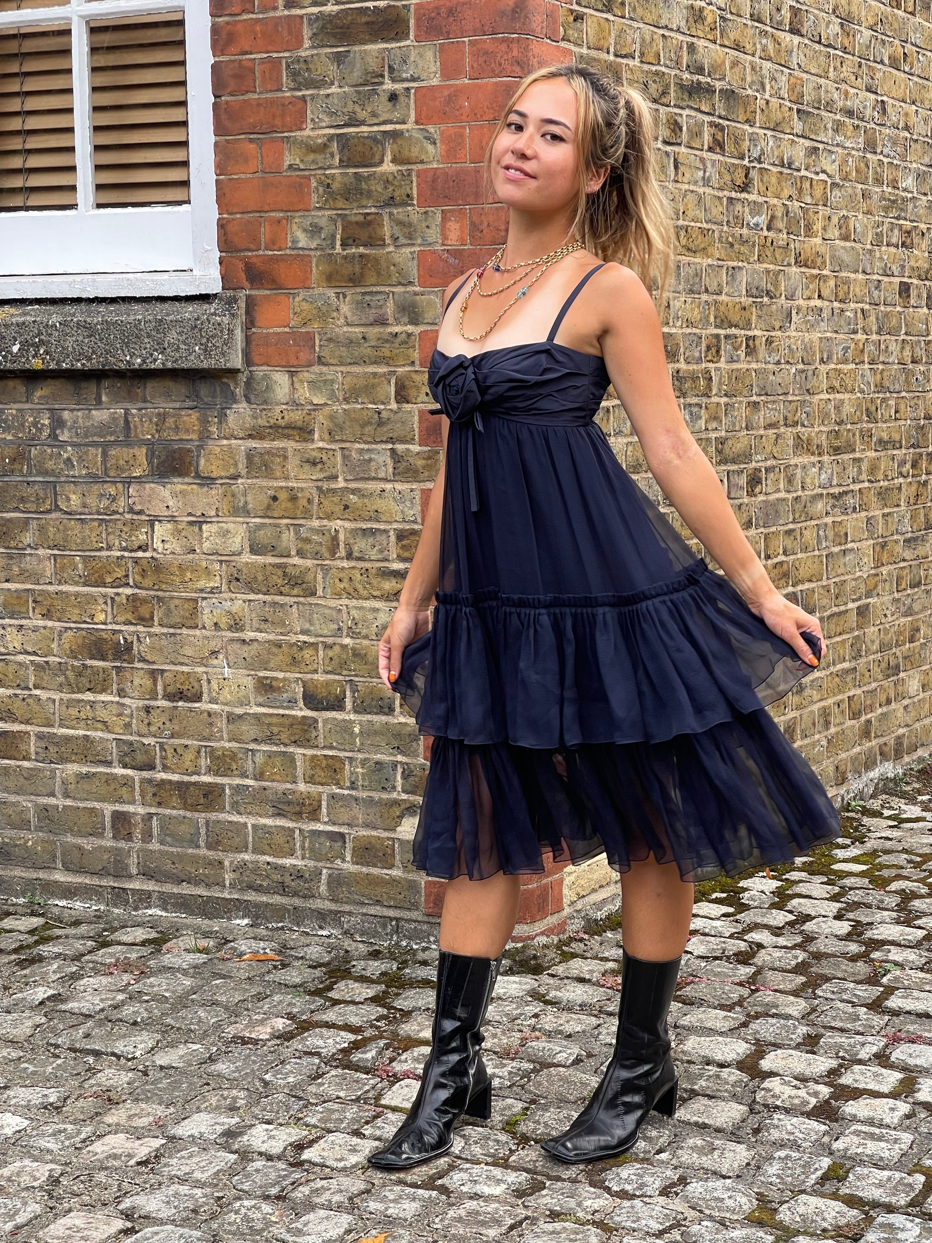 ARCHIVE - 2008 Christian Dior Navy Silk Chiffon Babydoll Dress CIRCA VINTAGE ARCHIVE - 2008 Christian Dior Navy Silk Chiffon Babydoll Dress CIRCA VINTAGE