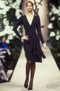 2000s Yves Saint Laurent Long Sleeve Black Jersey Wrap Dress