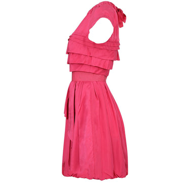 2011 Resort Nina Ricci Deep Pink Silk Pleated dress With Lace Trim