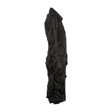 ARCHIVE - 2000s Donna Karan Silk Blend Dress Coat with Ruching Effect