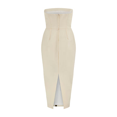 ARCHIVE - 1992 Isaac Mizrahi Runway Yellow Rose Print Cream Strapless Dress