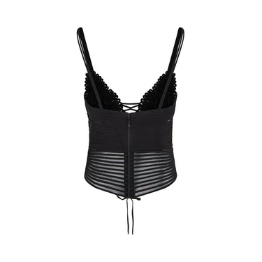 ARCHIVE - 2000s La Perla Black Peekaboo Corset Cami with Appliqué Flowers