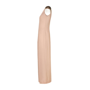 2000s Thierry Mugler Taupe Silk Dress with Studded Shoulders