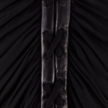 ARCHIVE - 2002 Emanuel Ungaro Runway Black Ruched Dress with Leather Strap