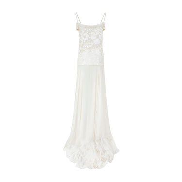 ARCHIVE - 2004 Runway Valentino Cream and White Embellished Dress