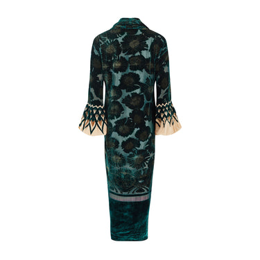 ARCHIVE - 2006 Roberto Cavalli Runway Green Silk Embossed Velvet Coat Dress