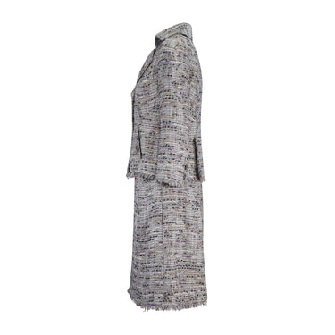 ARCHIVE - 2008 Chanel Silver Fantasy Tweed Double Breasted Dress Suit