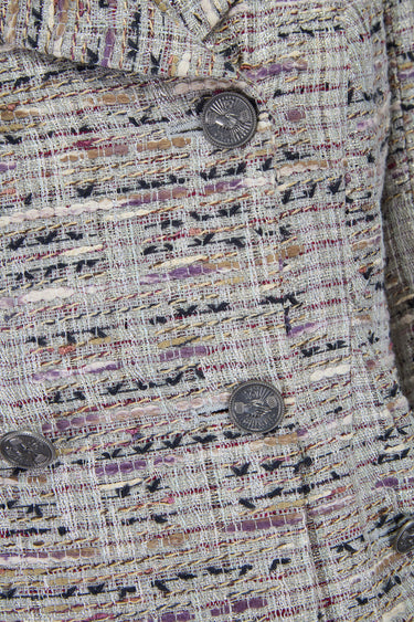ARCHIVE - 2008 Chanel Silver Fantasy Tweed Double Breasted Dress Suit