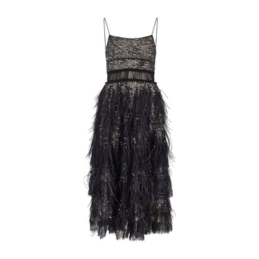 ARCHIVE - 2008 Derek Lam Runway Documented Black Tulle Sequin and Feather Dress