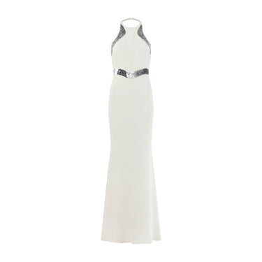 2010s Roberto Cavalli White and Silver Sequin Evening Gown