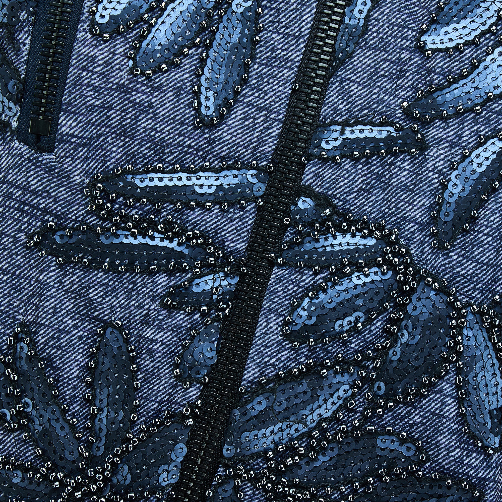 2010s Siah Howard Blue Faux-Denim and Leather Beaded Bomber Jacket ...