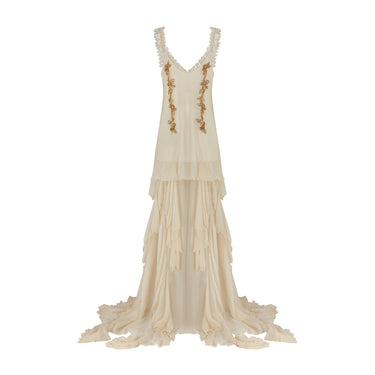 2011 Julien Macdonald White Silk Chiffon Dress and Cape with Appliques