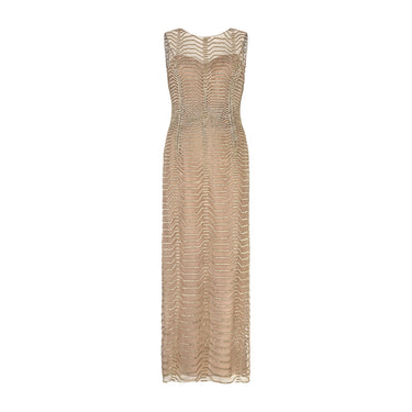 2011 Oscar De La Renta Runway Sheer Mocha All-Over Beaded Maxi-Dress