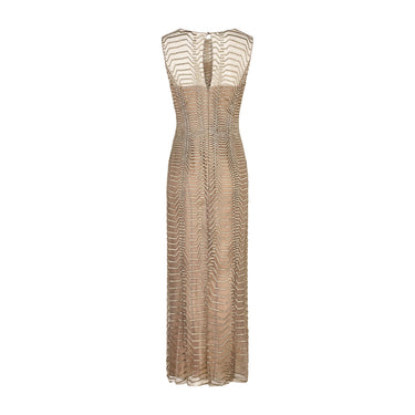 2011 Oscar De La Renta Runway Sheer Mocha All-Over Beaded Maxi-Dress