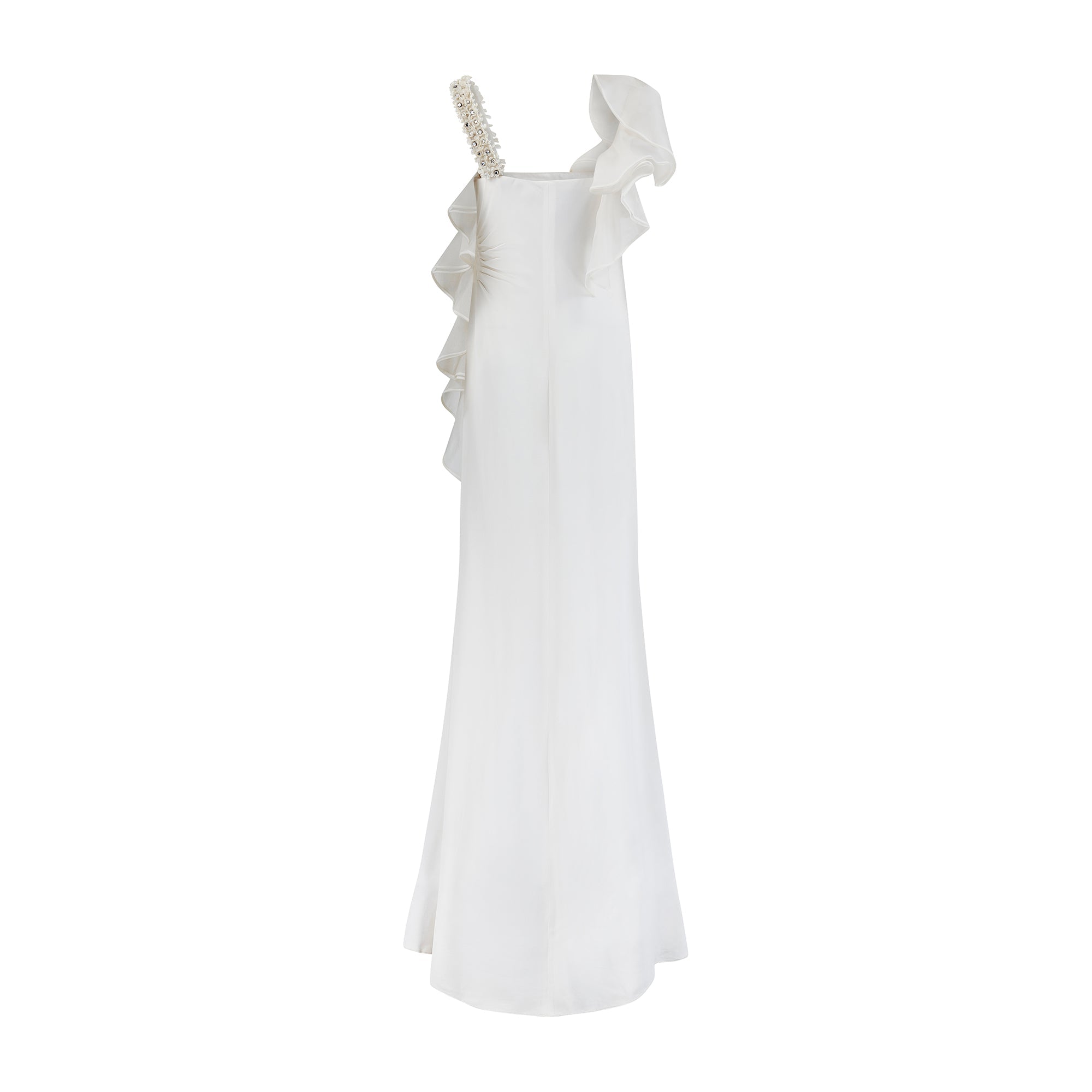 vintage valentino white dress 2011 Valentino White Dress with Ruffle Detail and Embellished Strap – CIRCA VINTAGE