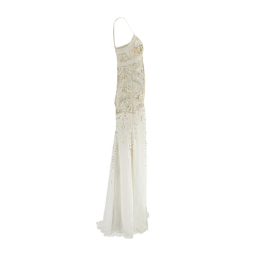 ARCHIVE - 2013 Roberto Cavalli Documented Beaded Embroidered Cream Dress