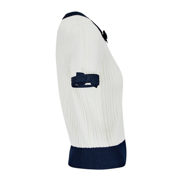 ARCHIVE - 2014 Chanel Navy and White Contrast Ribbed Pullover Top