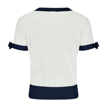 ARCHIVE - 2014 Chanel Navy and White Contrast Ribbed Pullover Top