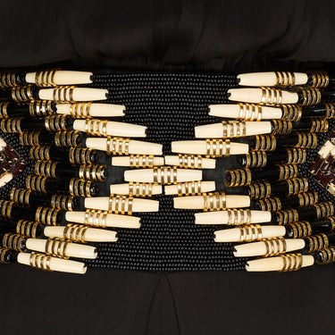 2015 Balmain Cream and Gold Beaded Black Jersey Maxi-Dress