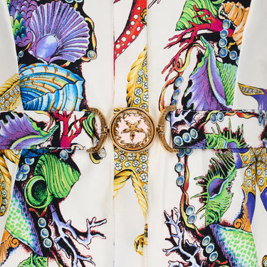 ARCHIVE - 2021 Versace White Shell Print Silk Shirt-Dress