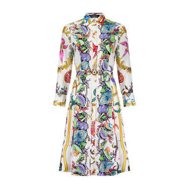 ARCHIVE - 2021 Versace White Shell Print Silk Shirt-Dress