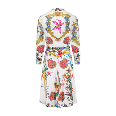 ARCHIVE - 2021 Versace White Shell Print Silk Shirt-Dress