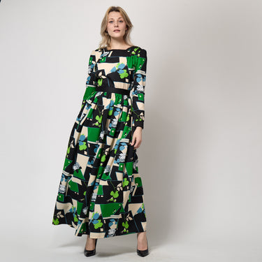 1970s Jean Varon Floral Rose Print Maxi Dress