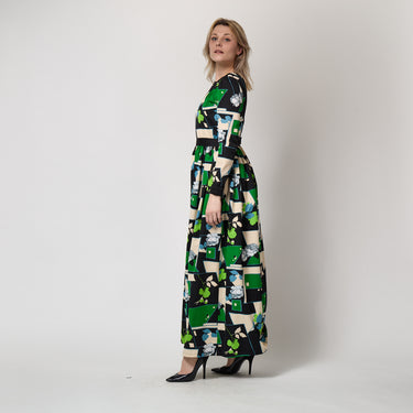 1970s Jean Varon Floral Rose Print Maxi Dress