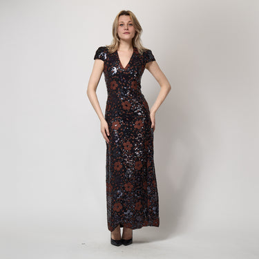 1970s Andre Laug Floral Sequinned Dress