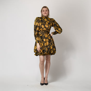 1988 Ungaro Documented Silk Gold and Black Floral Dress