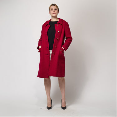 ARCHIVE - 1960s Balmain Demi Couture Red Boucle Wool Coat