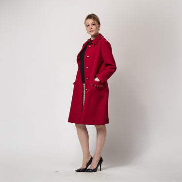 ARCHIVE - 1960s Balmain Demi Couture Red Boucle Wool Coat