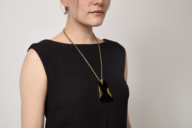 ARCHIVE - 1960s Trifari Large Black and Gold Trapeze Shaped Necklace