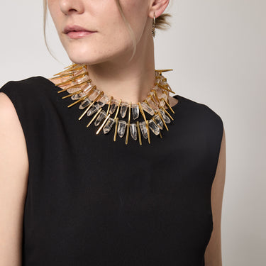 1990s Kenneth Jay Lane Gold and Crystal Statement Necklace