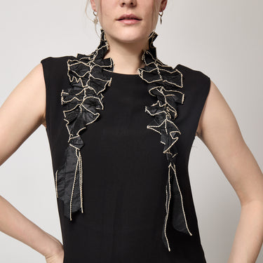 1890s Victorian Monochrome Silk Ruffle Collar and Jabot