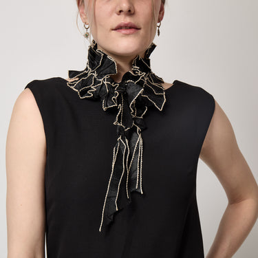 1890s Victorian Monochrome Silk Ruffle Collar and Jabot
