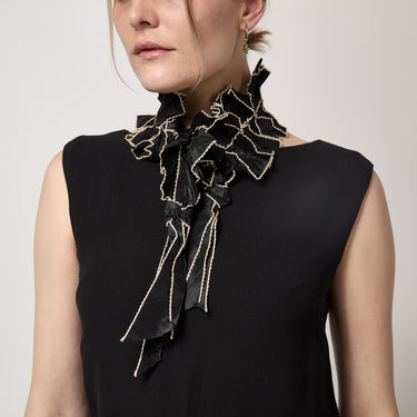 1890s Victorian Monochrome Silk Ruffle Collar and Jabot