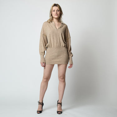 1980s Angelo Tariazzi Oatmeal and Gold Embellished Jumper