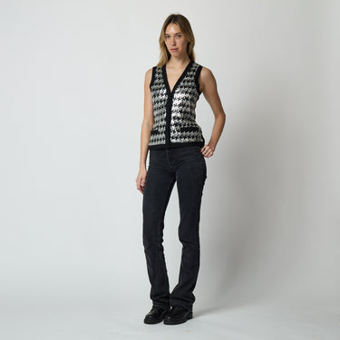1970s Louis Feraud Black Silver Sequin Waistcoat