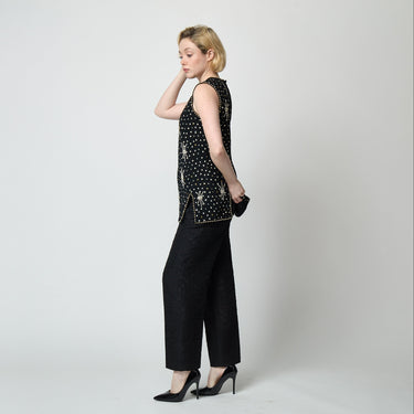 1960s Franpear Beaded and Sequinned Black Wool Tunic Top