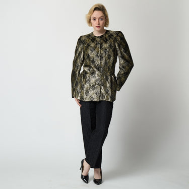ARCHIVE - 1980s Schiaparelli Black Chenille Velvet and Gold Lurex Jacket