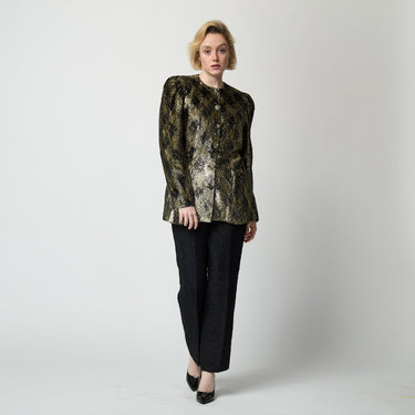ARCHIVE - 1980s Schiaparelli Black Chenille Velvet and Gold Lurex Jacket