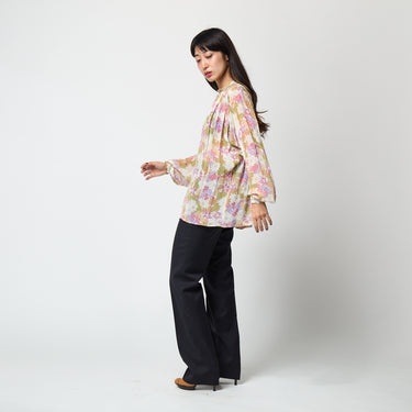 1970s Jeff Banks Floral Chiffon and Lace Blouse