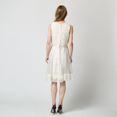 1960s Jean Varon White Sleeveless Ruffle Lace Dress